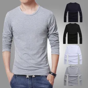 3 Basic Pure Colors Long Sleeve Slim Fit T-Shirt Tee for Young Men 3XL