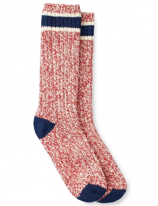 97331 Women's Ragg Wool Stripe Socks - Red/Navy