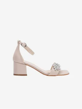 Adeline Vegan Leather Rhinestone Wedding Shoes | Beige