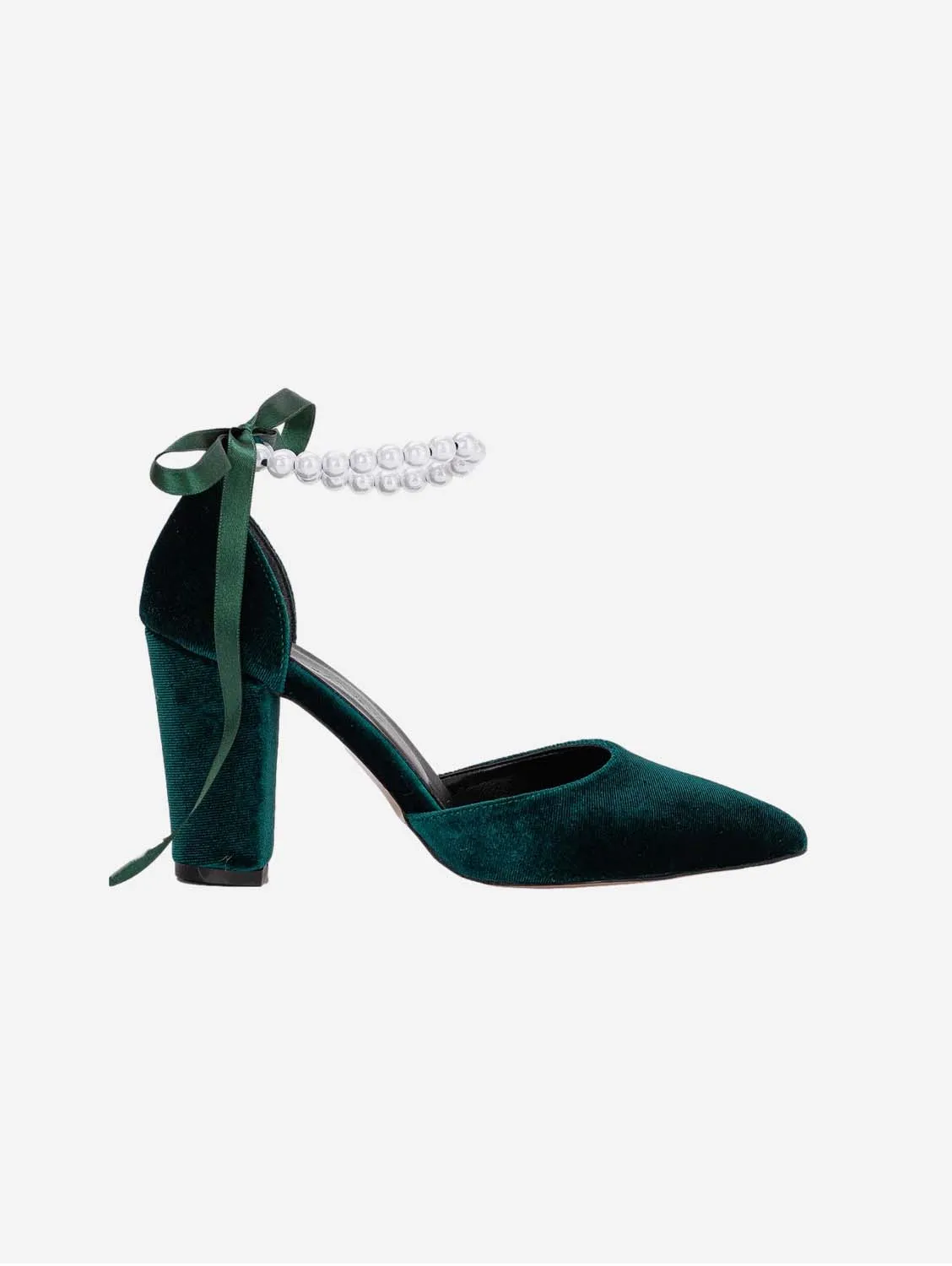 Agnes Vegan Leather Pearl Heels | Green