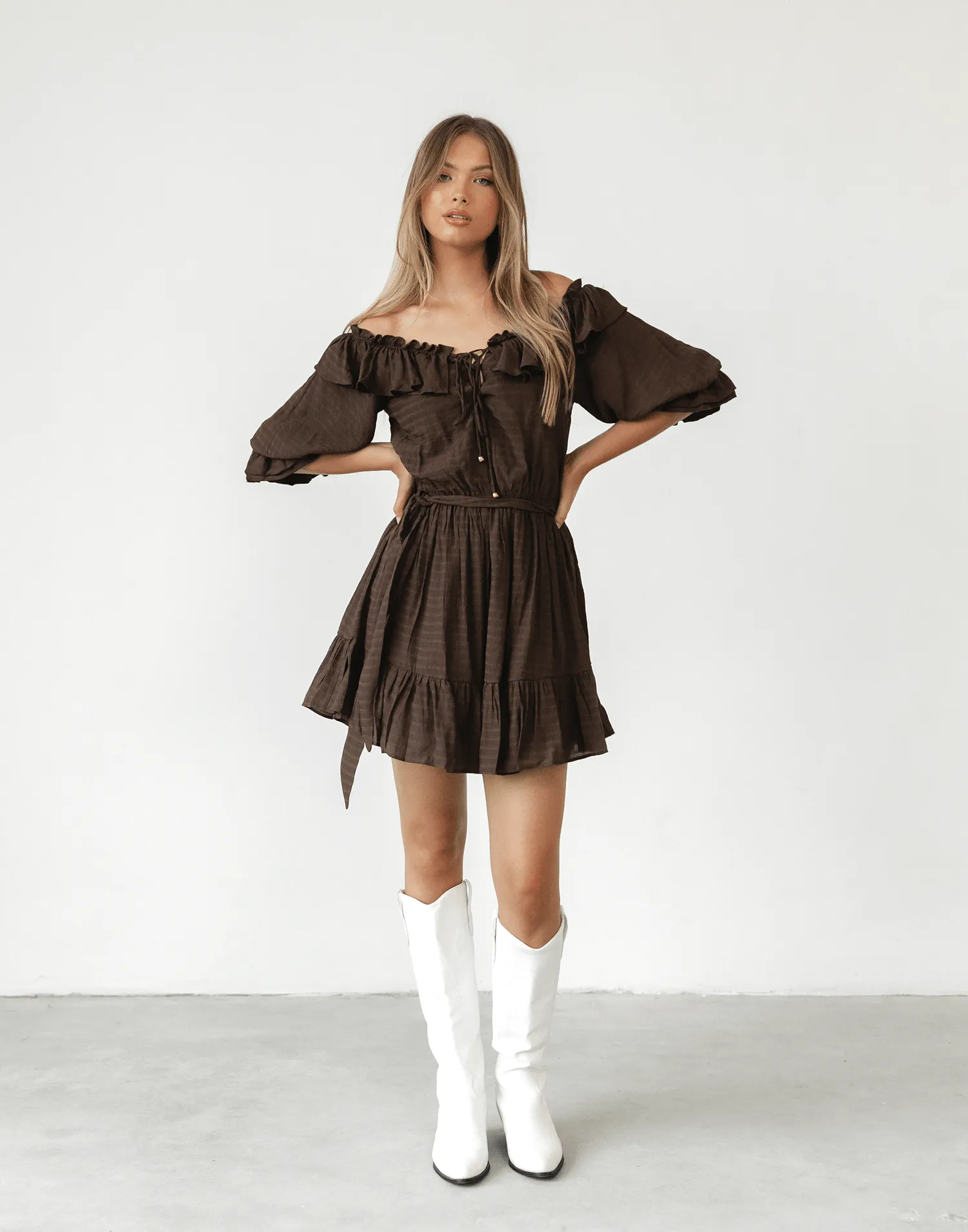 Allery Mini Dress (Brown)