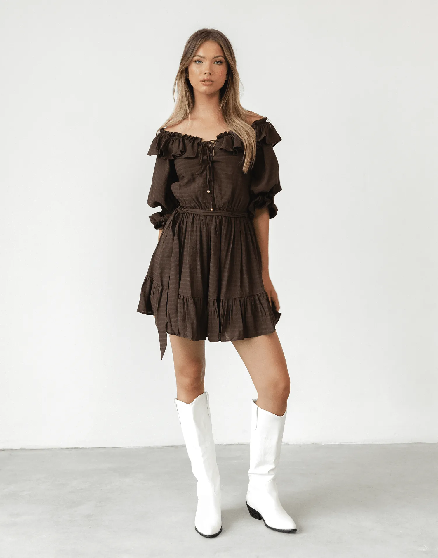 Allery Mini Dress (Brown)