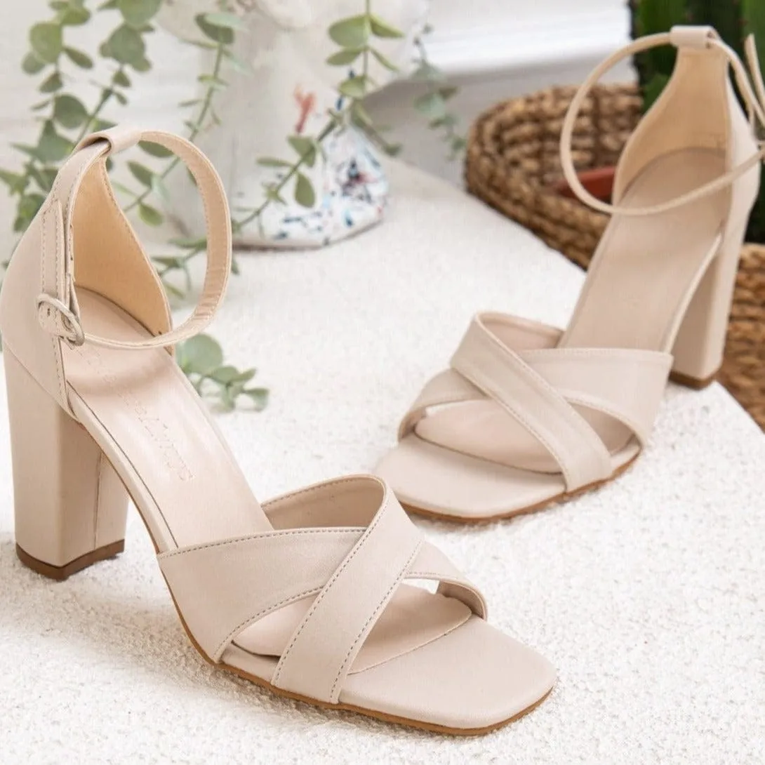 Amelia Vegan Leather Heeled Sandals | Beige