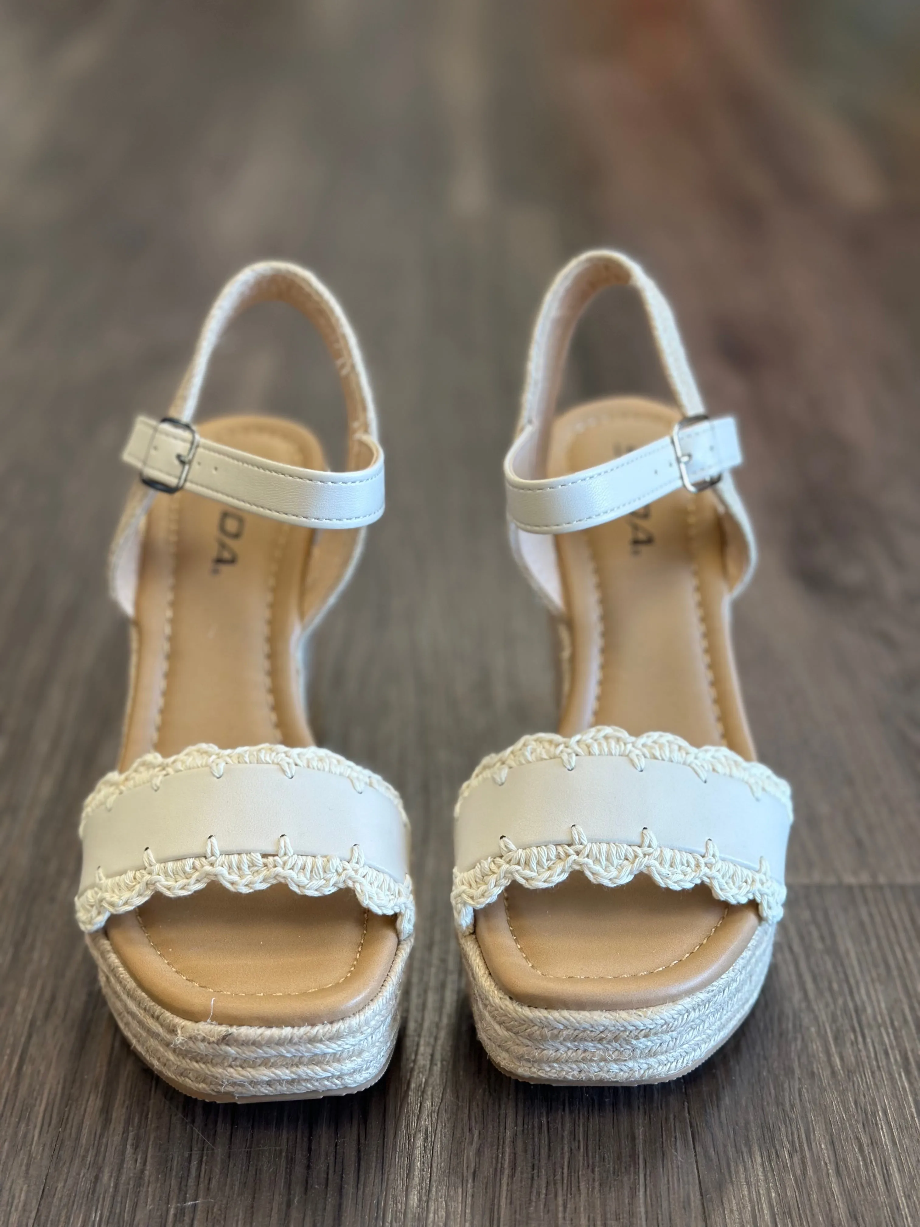 Ari Crochet Laced Edge Strap Espadrilles Wedge