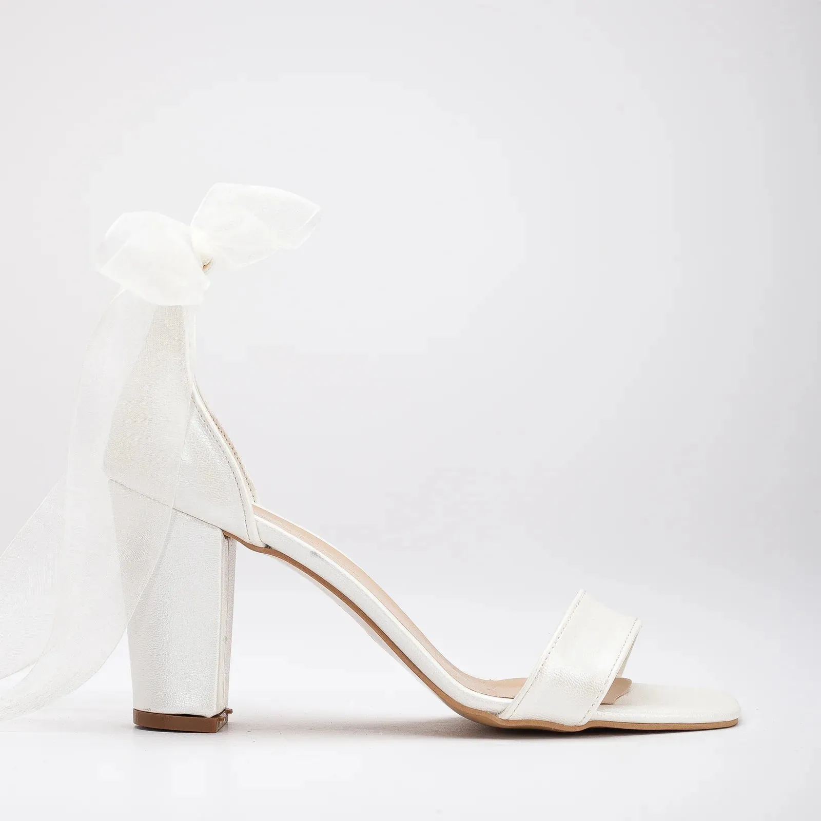 Ariadne Vegan Leather Ribbon Wedding Heels | Ivory