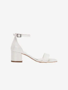 Artemis Vegan Leather Block Ribbon Wedding Heels | Ivory