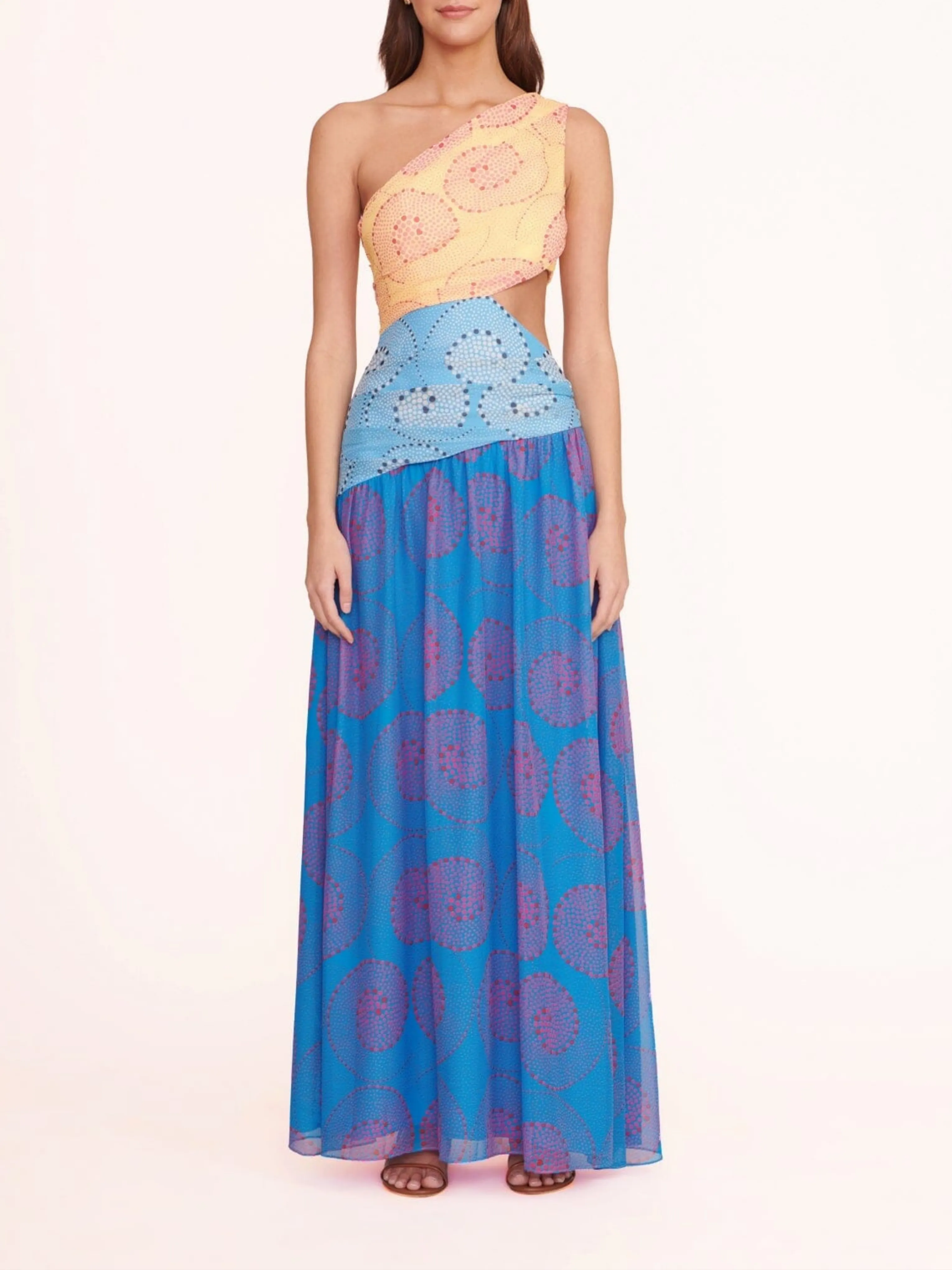 Ashlyn Patchwork Paisley Asymmetrical Maxi Dress