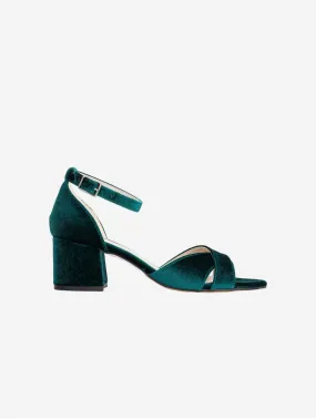 Aurora Vegan Velvet Low Heel Sandals | Green