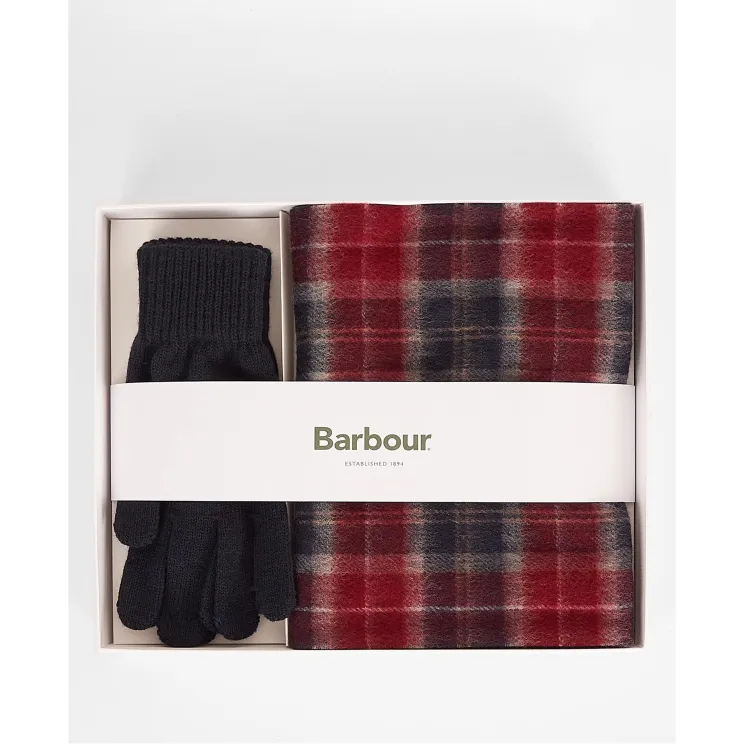 BARBOUR TARTAN SCARF & GLOVE GIFT SET MGS0018RE75 CRANBERRY