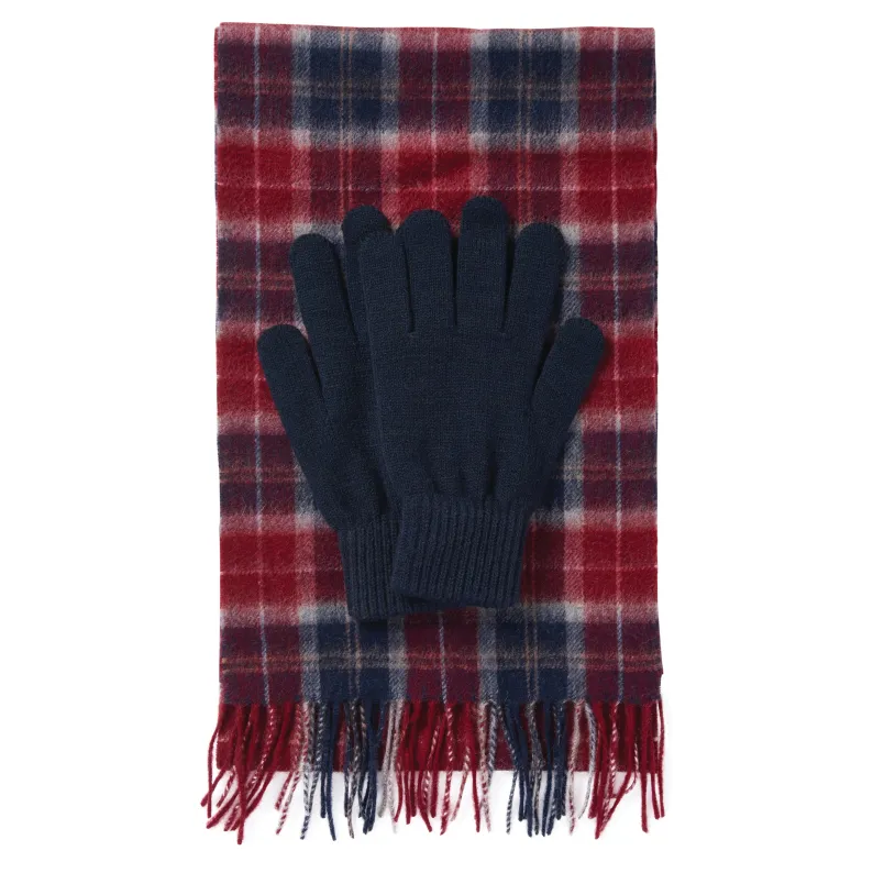 BARBOUR TARTAN SCARF & GLOVE GIFT SET MGS0018RE75 CRANBERRY