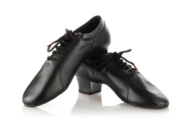 BD White Leather, Black Leather Men's Latin Dance Shoes with 1.8 inch Cuban Heel and Soft Sole BD419_sale