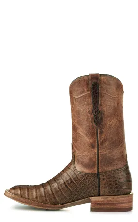 Black Jack Men's Coyote Tan and Burnished Glossy Cigar Caiman Wide Square Toe Exotic Cowboy Boots