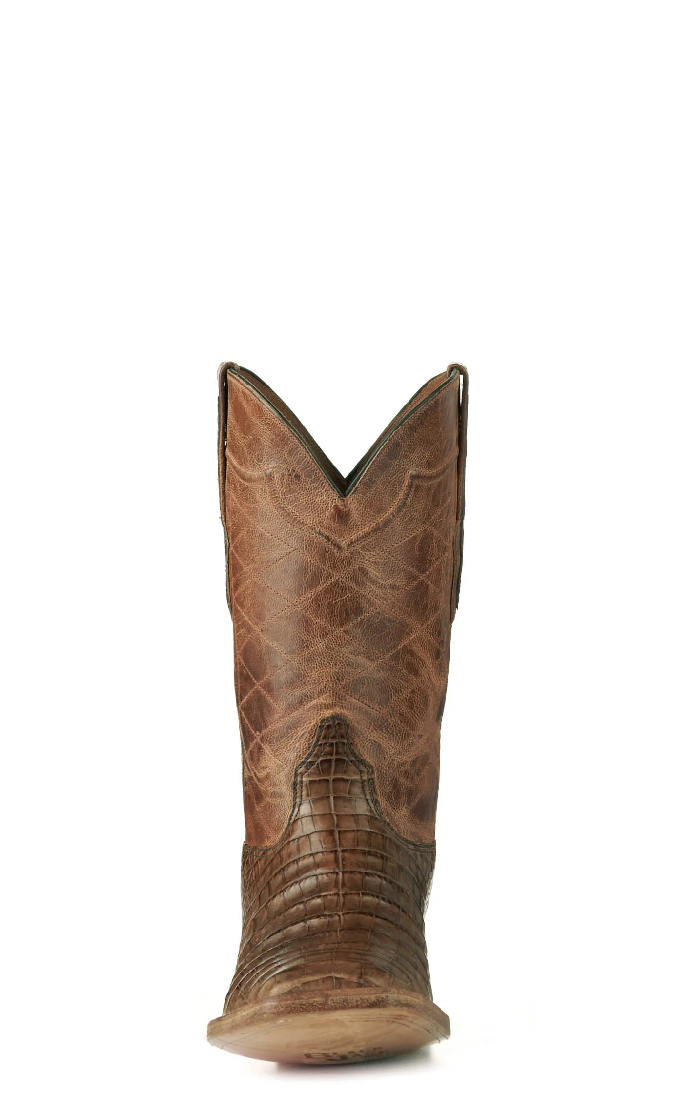 Black Jack Men's Coyote Tan and Burnished Glossy Cigar Caiman Wide Square Toe Exotic Cowboy Boots