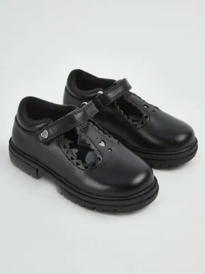 Black Leather Scallop Cut Out T-Bar School Shoes | School | George at ASDA