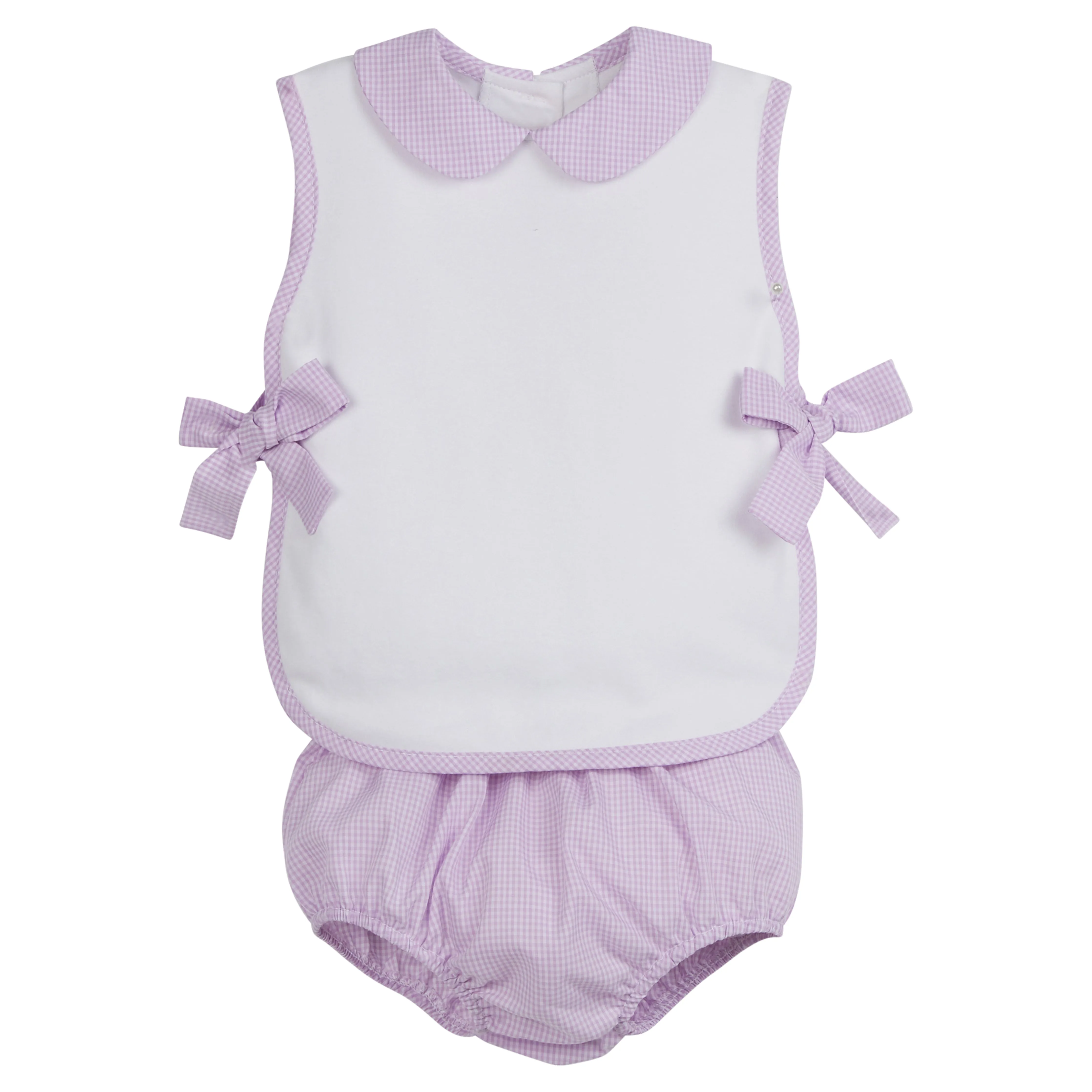 Bow Tab Diaper Set - Lavender Mini Gingham