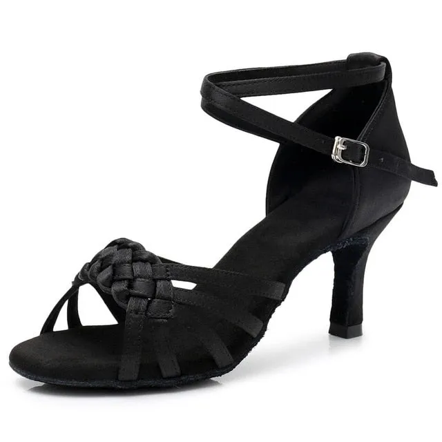 Braided Satin Latin/Rhythm Open Toe Dance Shoes with Straps Liana