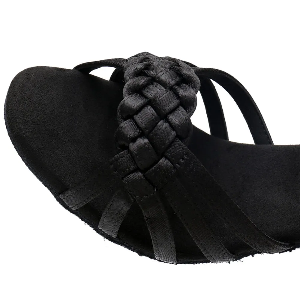 Braided Satin Latin/Rhythm Open Toe Dance Shoes with Straps Liana