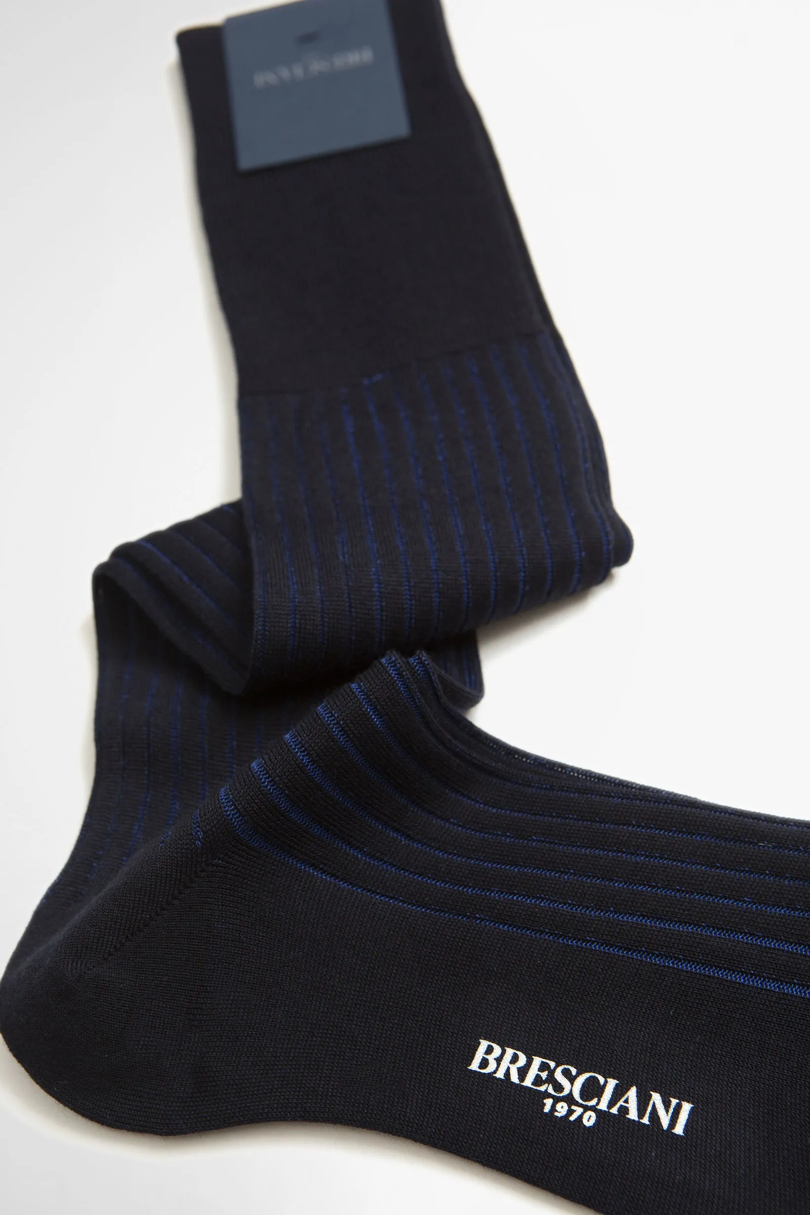 Bresciani Wool/Cotton Blend Long Socks Blue/Elettirico