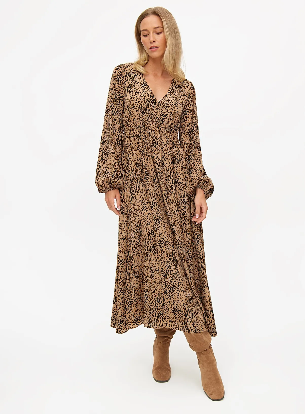 Buy Brown Animal Print Midaxi Long Sleeve Dress 20 | Dresses | Tu