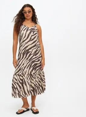 Buy Brown Zebra Print Tiered Midaxi Dress 20 | Dresses | Tu