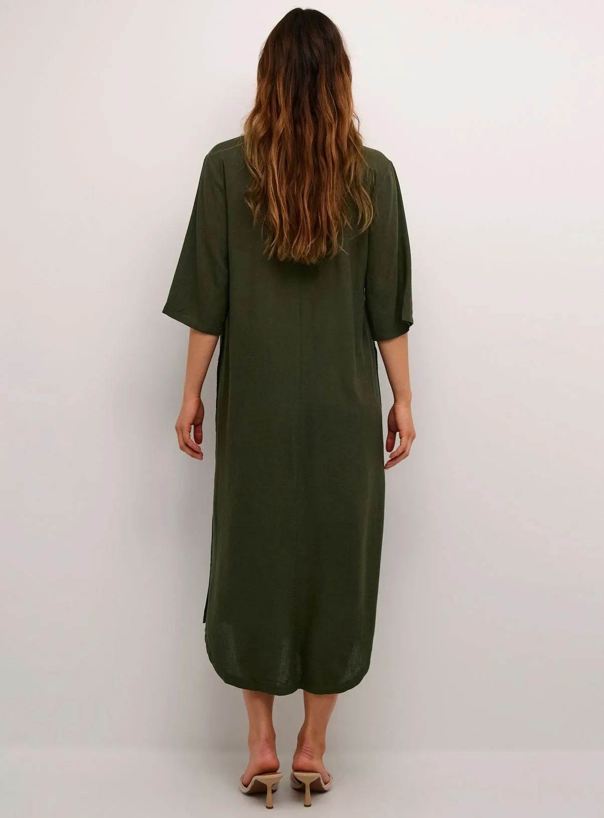 Buy KAFFE Milia Kaftan Midi Length Dress Green 10 | Dresses | Tu