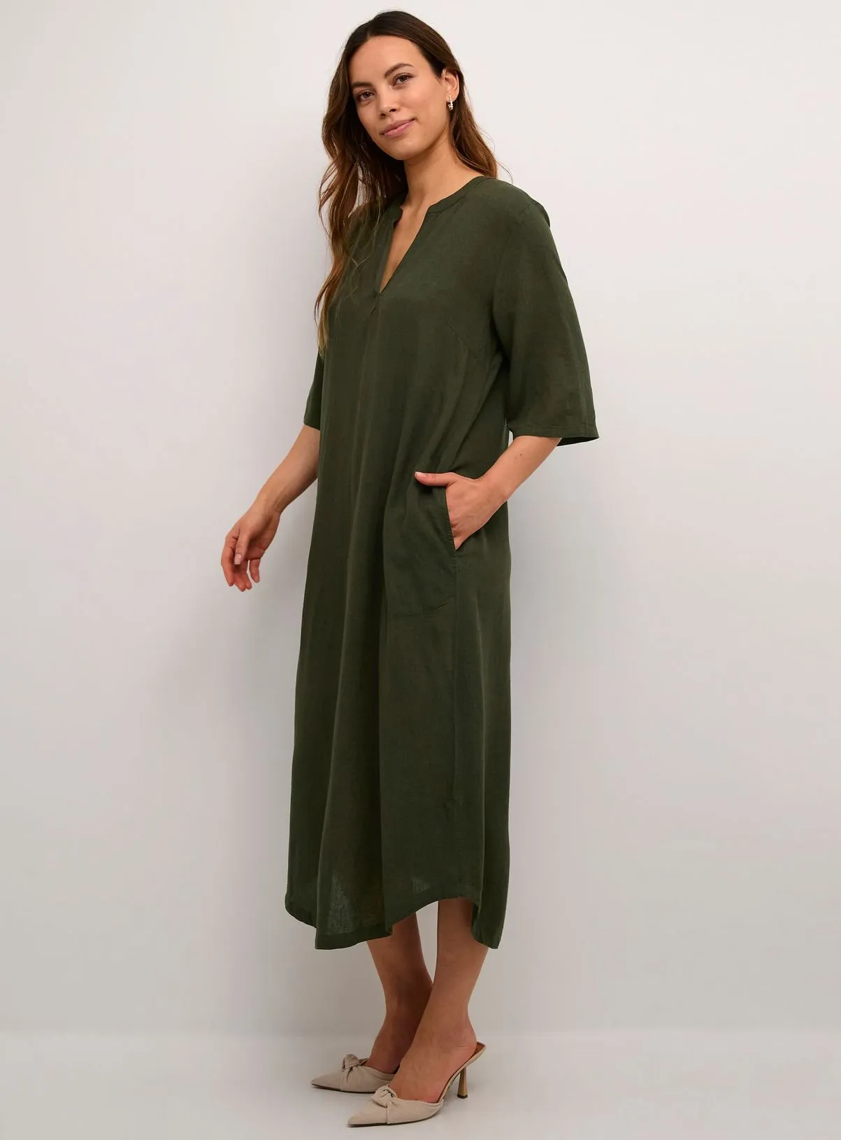 Buy KAFFE Milia Kaftan Midi Length Dress Green 10 | Dresses | Tu