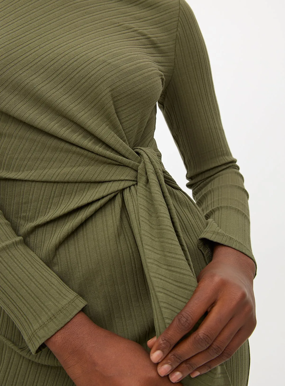 Buy Khaki Ribbed Side Tie Dress 20 | Dresses | Tu