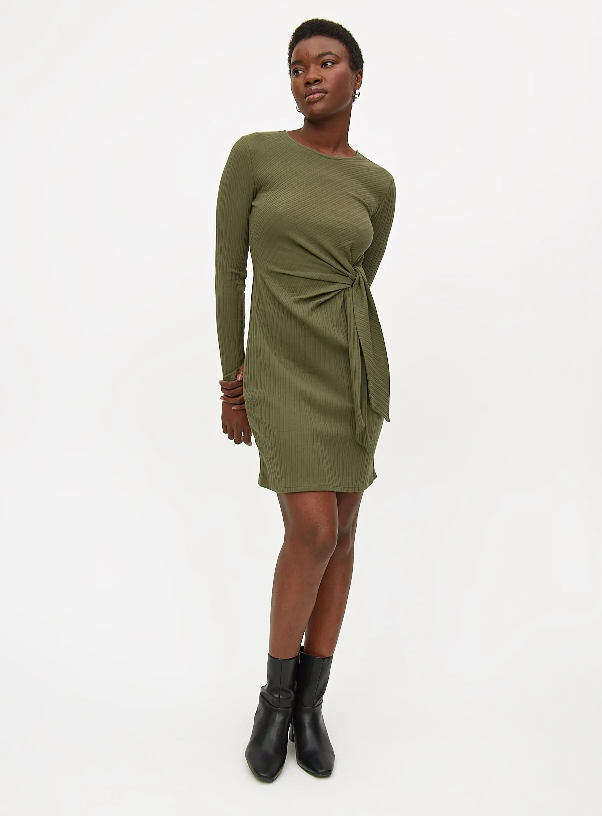 Buy Khaki Ribbed Side Tie Dress 20 | Dresses | Tu