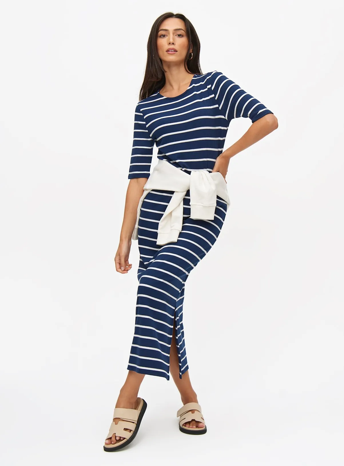 Buy Navy Stripe Midaxi Column Dress 22 | Dresses | Tu