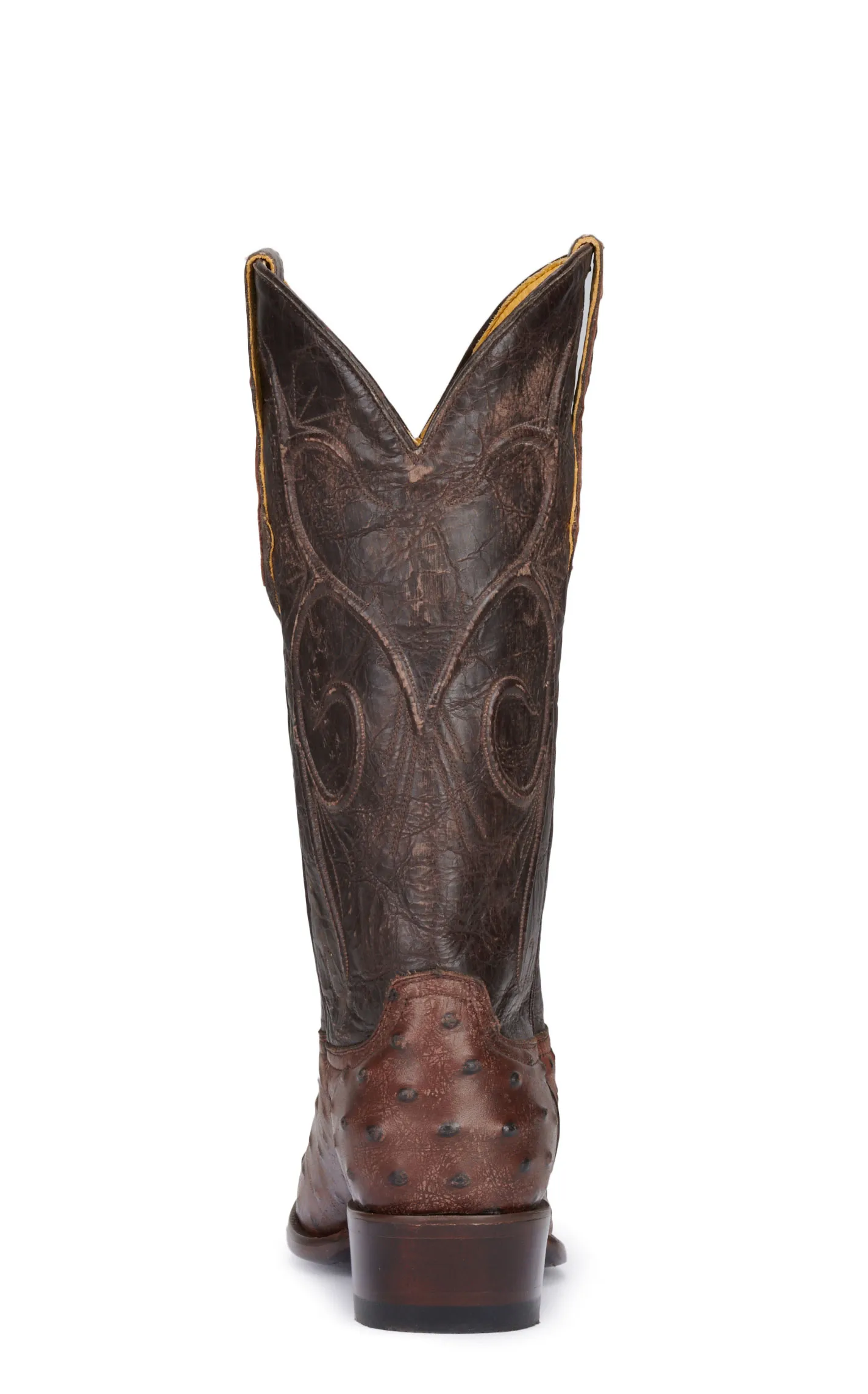 Cavender's Men's Chocolate and Brown Ostrich Print R-Toe Cowboy Boots