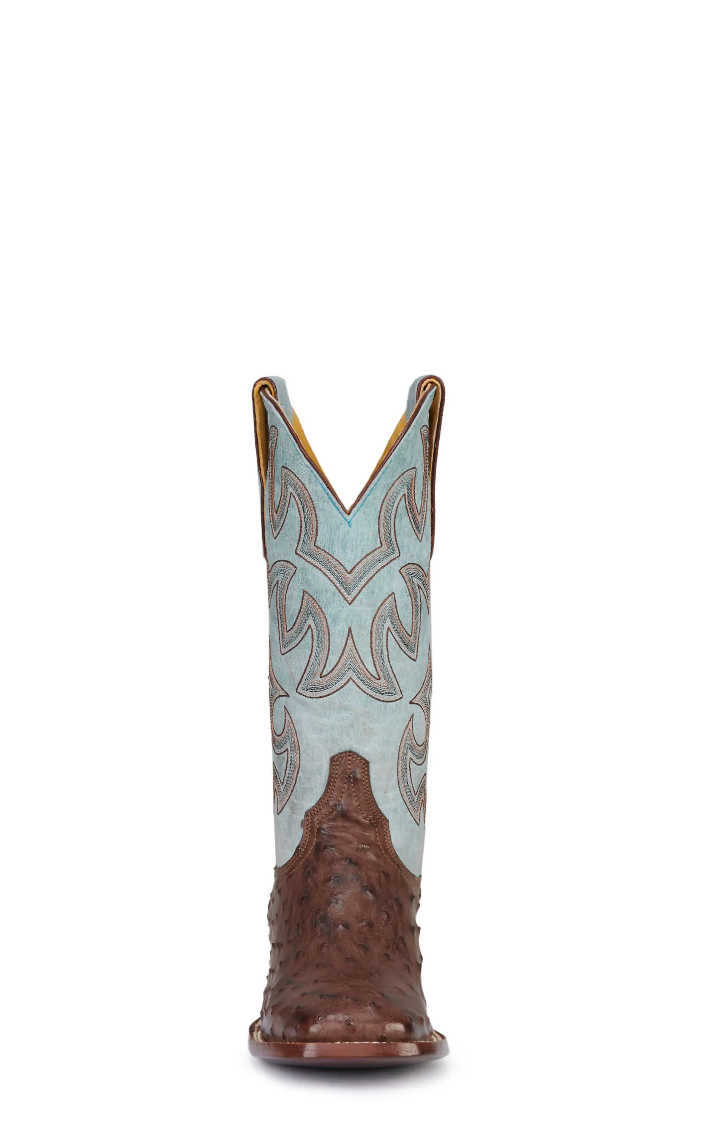 Cavender's Women's Sky Blue and Bruchiato Moka Brown Full Quill Ostrich Square Toe Exotic Cowboy Boots