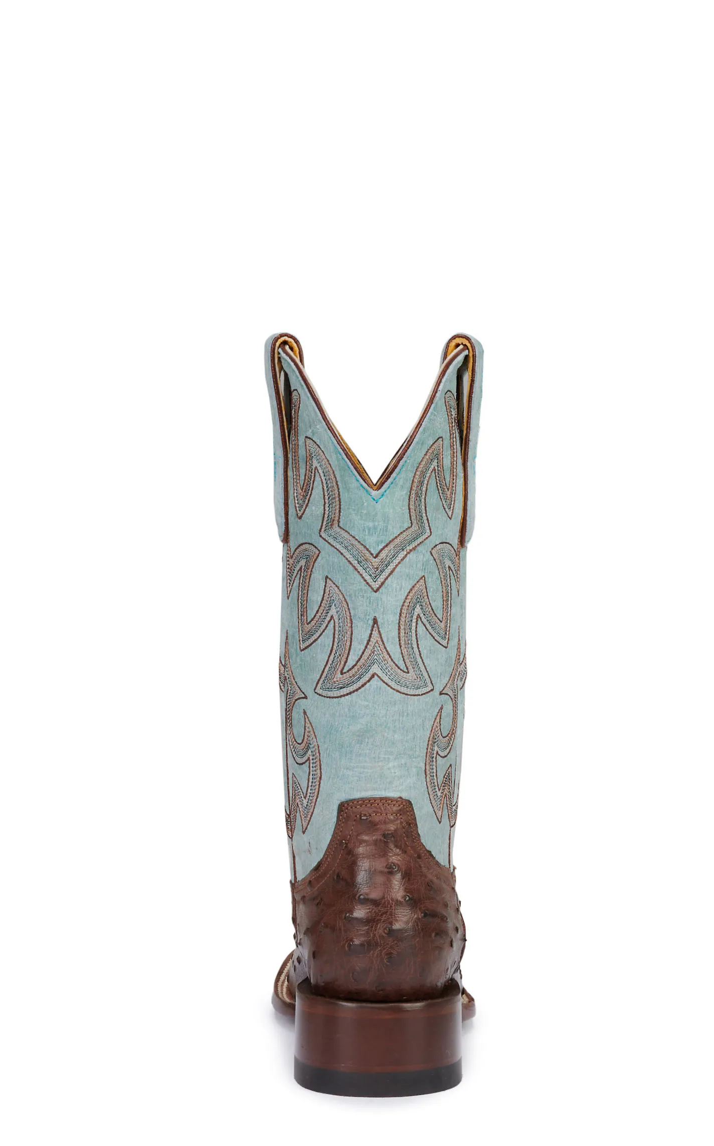 Cavender's Women's Sky Blue and Bruchiato Moka Brown Full Quill Ostrich Square Toe Exotic Cowboy Boots