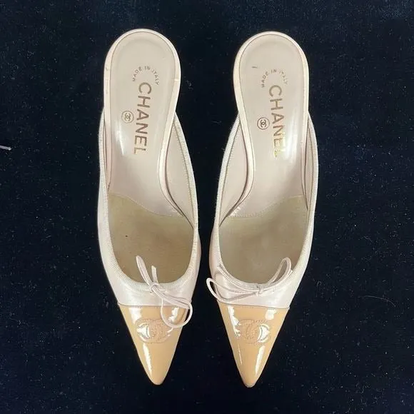 Chanel CreamCap Toe Mules