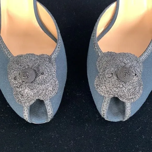 Chanel NavyFabric Mules With Flower