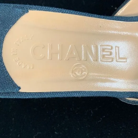 Chanel NavyFabric Mules With Flower