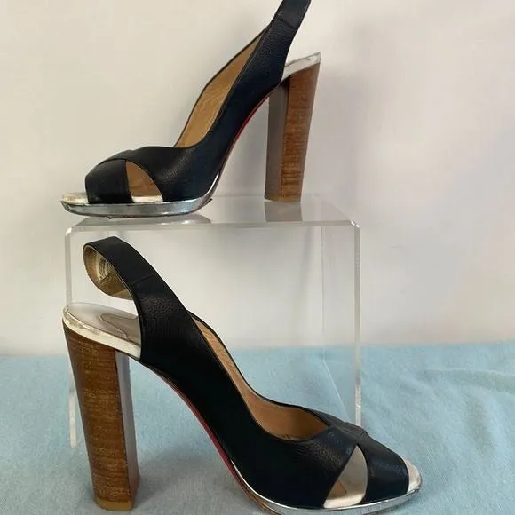 ChristianLouboutin Black Cross Strap Wood Heels As Is Shoes