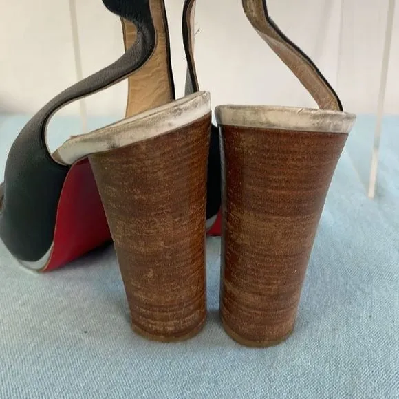 ChristianLouboutin Black Cross Strap Wood Heels As Is Shoes