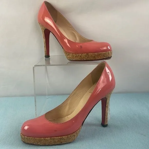 ChristianLouboutin Pink Patent With Cork Heels