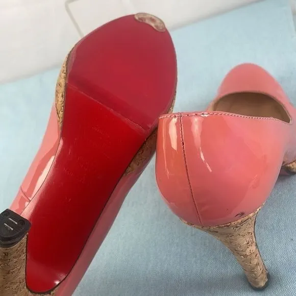 ChristianLouboutin Pink Patent With Cork Heels