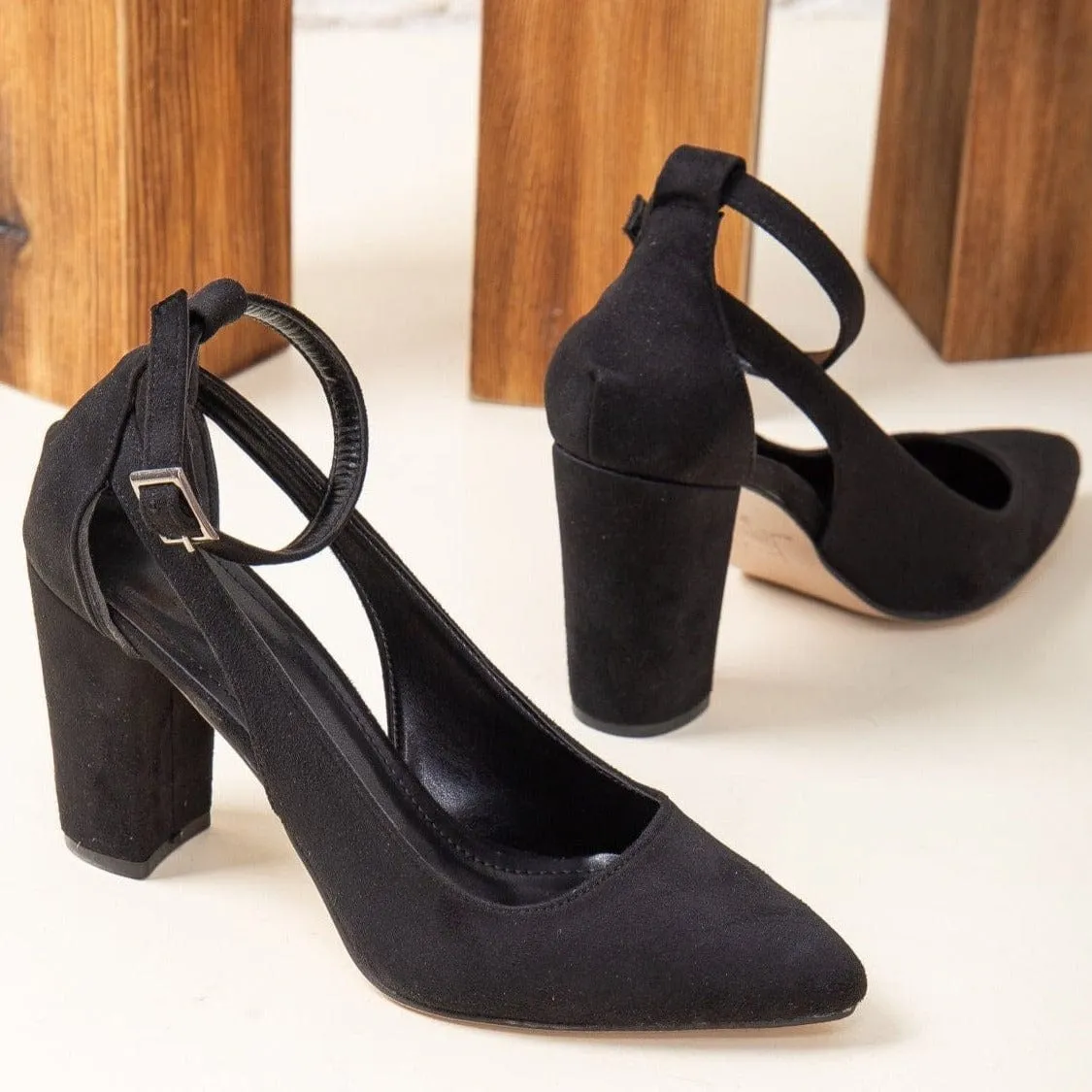 Colette Vegan Suede Block Heels | Black