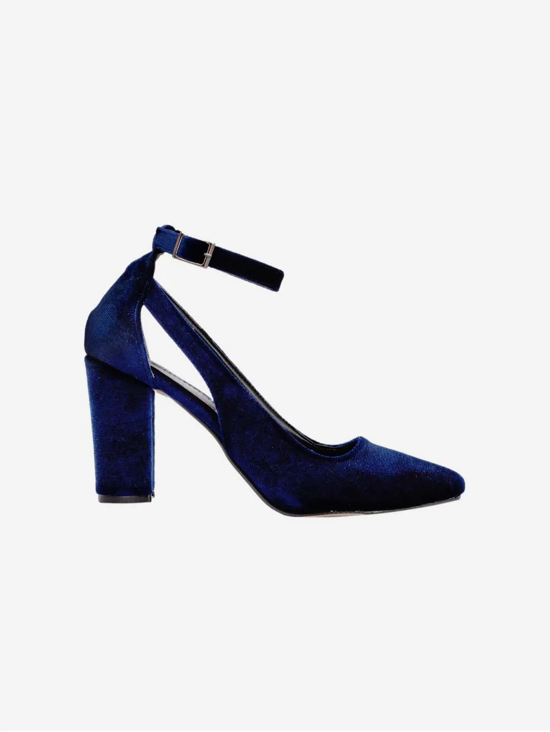 Colette Vegan Velvet Block Heels | Dark Blue