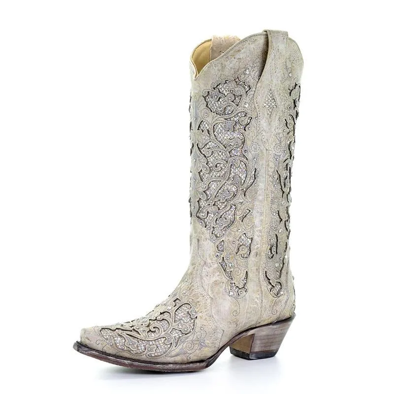 Corral White Glitter and Crystals Western Boot