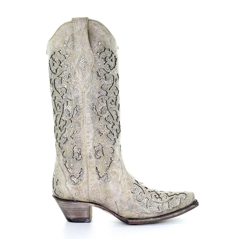 Corral White Glitter and Crystals Western Boot