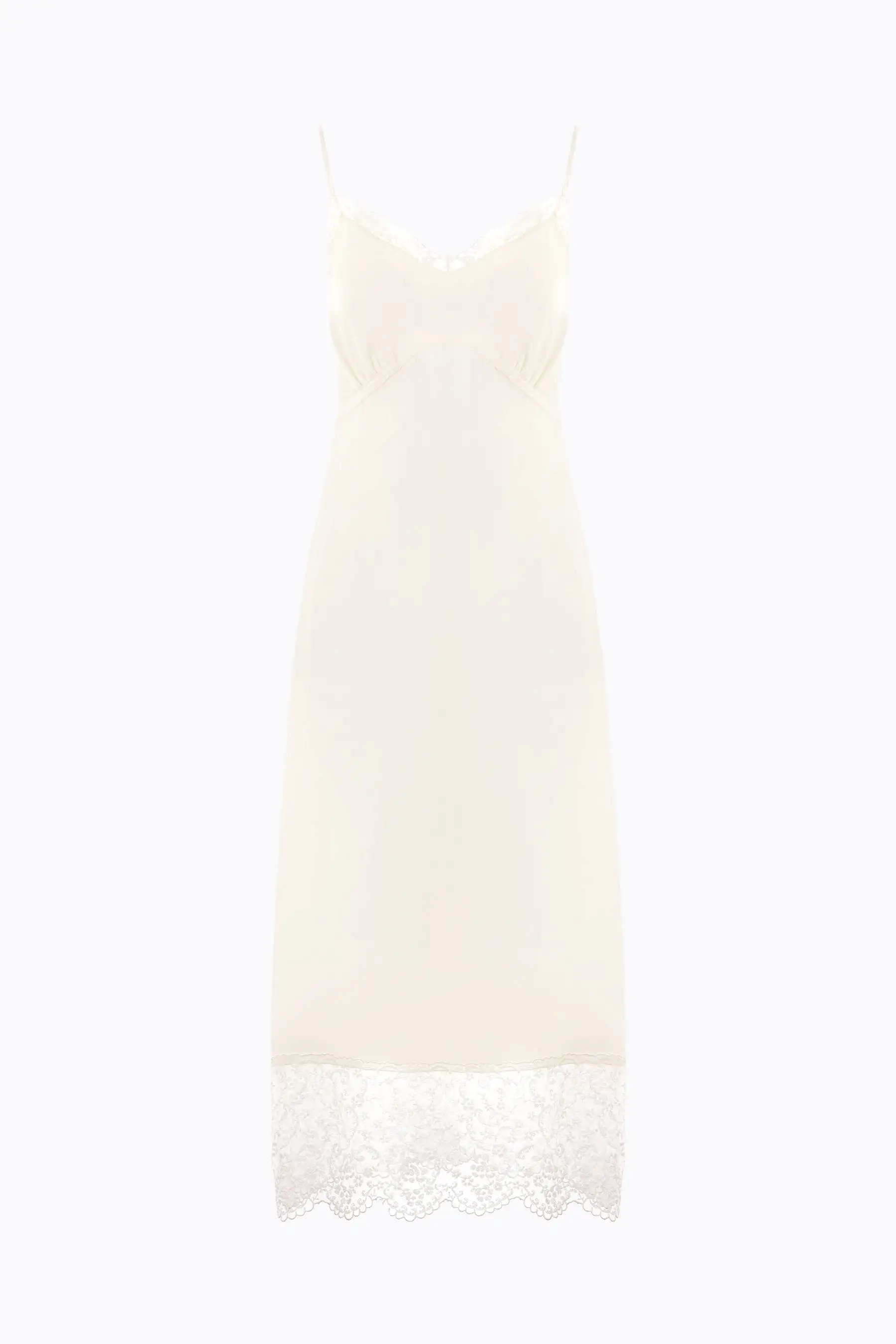 crepe de chine slip dress with lace trims