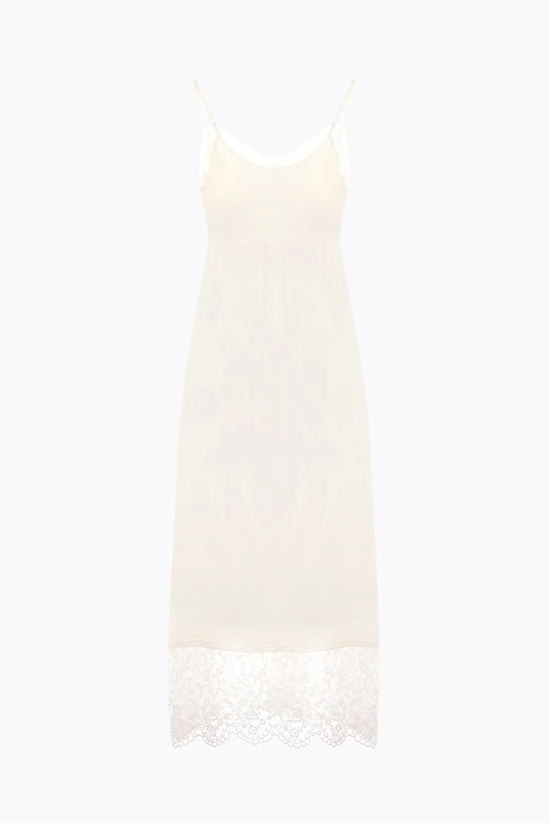 crepe de chine slip dress with lace trims