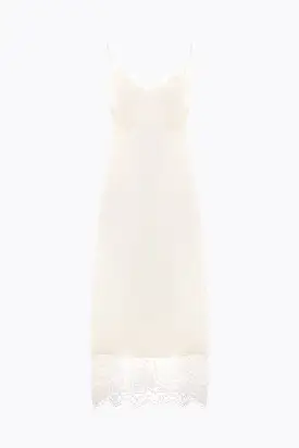 crepe de chine slip dress with lace trims