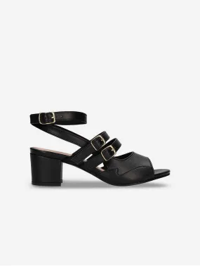 Devan Vegan Apple Leather Heeled Sandals | Black