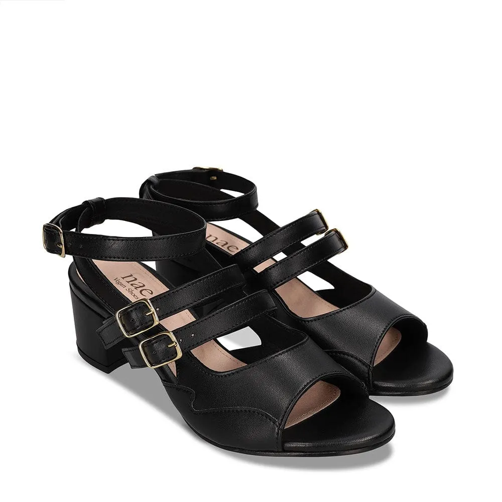 Devan Vegan Apple Leather Heeled Sandals | Black