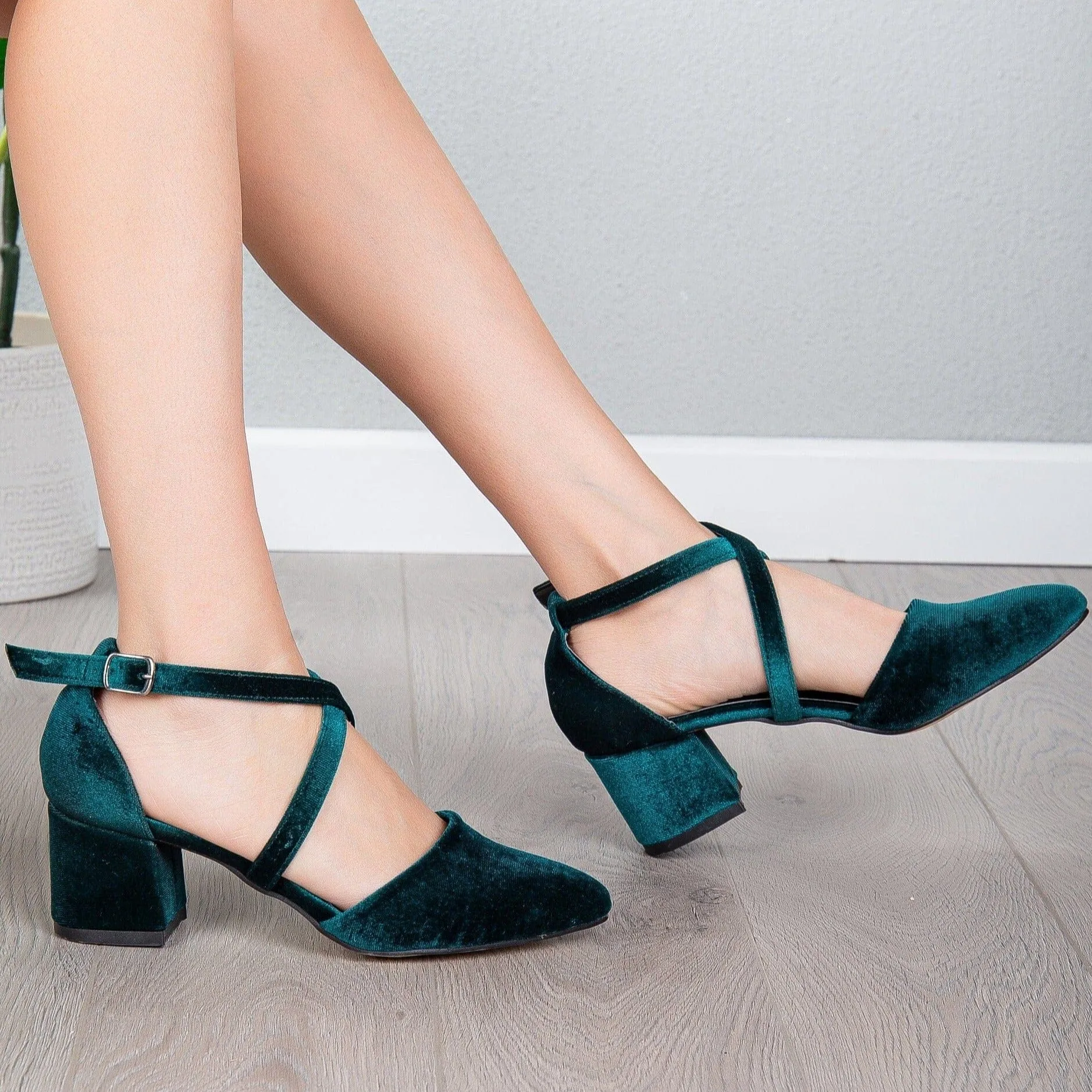 Dolly Vegan Velvet Strappy Heels | Green