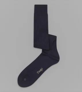 Drake's Dark Navy Wool Over The Calf Socks